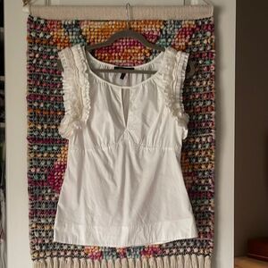 BCBGMaxAzria White Ruffled Fitted Blouse